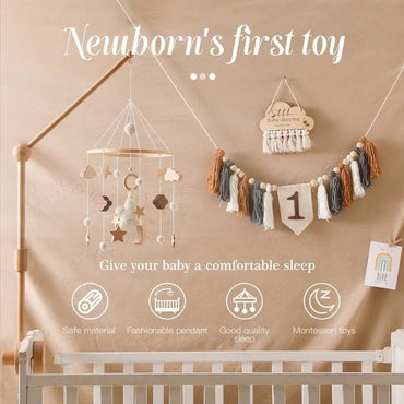 Mobile Wooden Bell Baby Toys 0-12 Months Rattle Toys Bed Newborn Crib mobile With Music Box Bed Bell Hanging Toys Crib Bracket Purest Peak