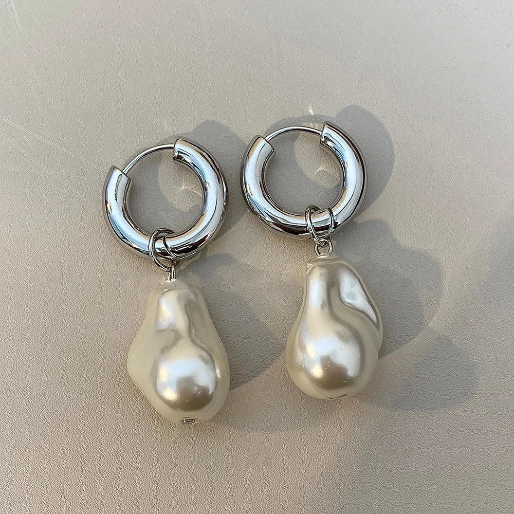 New Vintage Circle Drop Earrings Baroque Pearl Earrings Gold Color Round Earclip Women Temperament Elegant Jewelry Party Gifts Econic Blanks