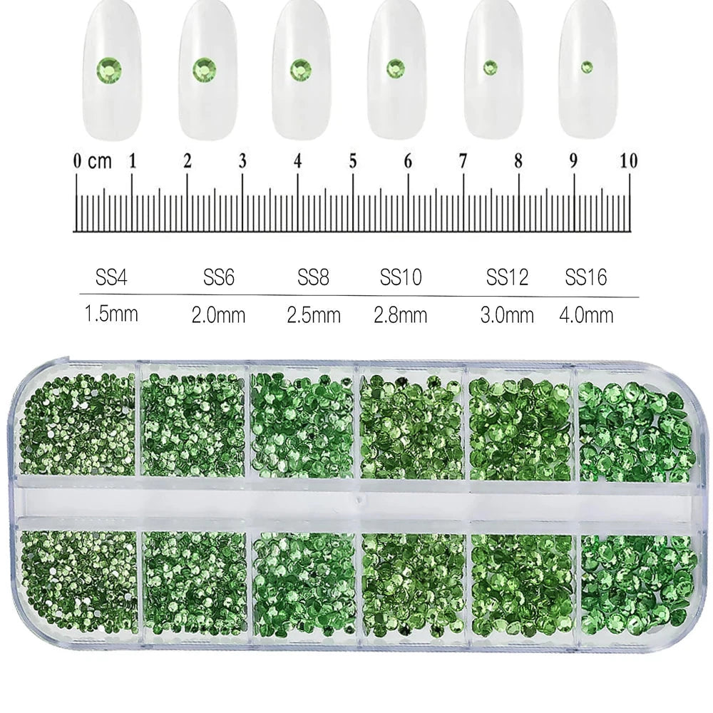2400pcs+ Shiny Clear Crystal Gems Nail Rhinestones 1.5-4mm Mixed Round Glass Stone Flatback Nail Charms 12grids Nail Diamond DIY Econic Blanks