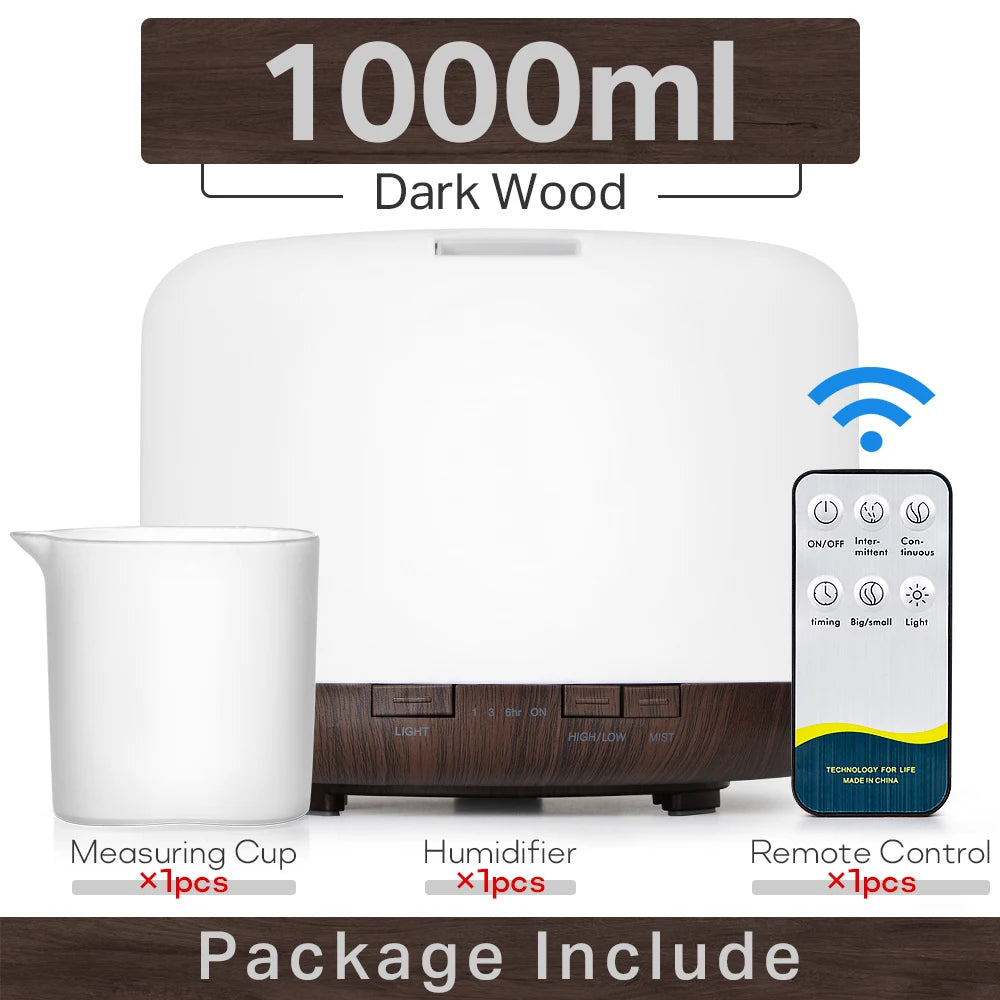 Air Humidifier Essential Oil Diffuser 300ML 500ML 1000ML With Lights Remote Control Ultrasound Electric Aromatherapy Diffuser Quick Pick Grocers