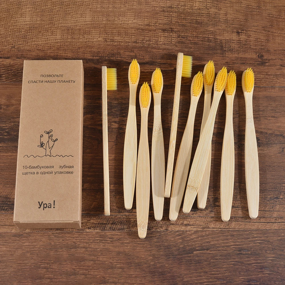 10Pcs Colorful Toothbrush Natural Bamboo Tooth Brush Sets Soft Bristle Charcoal Teeth Eco Bamboo Toothbrushes Dental Oral Care Econic Blanks