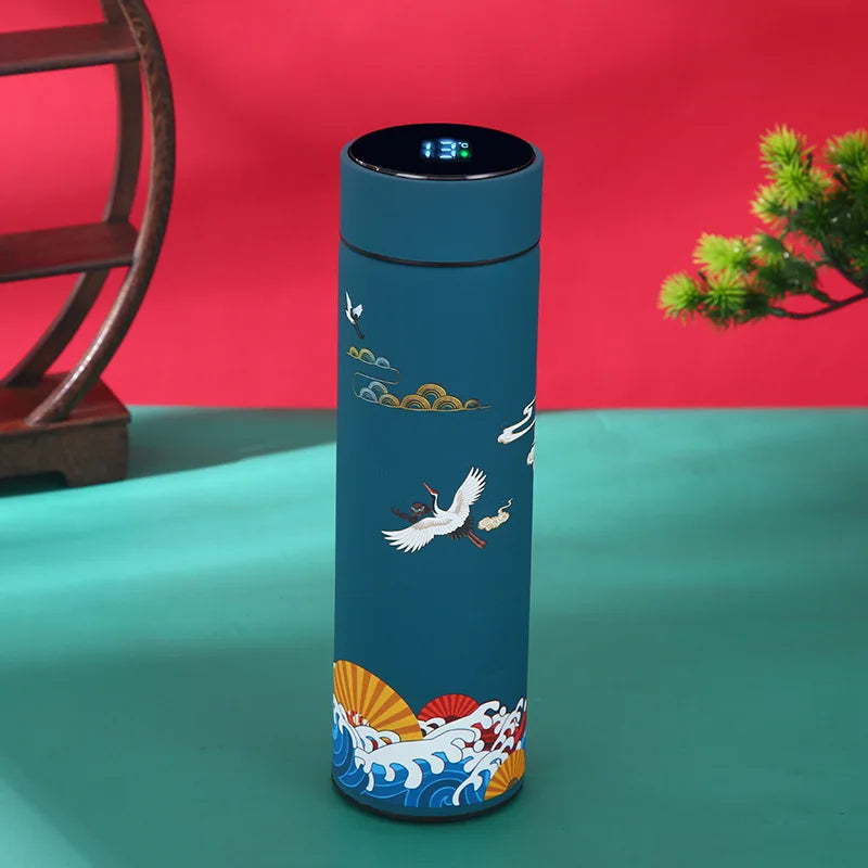 Chinese Style Vacuum Flask With Temperature Display Retro Smart Insulated Water Bottles 304 Stainless Steel Thermal Cu Travel Quick Pick Grocers