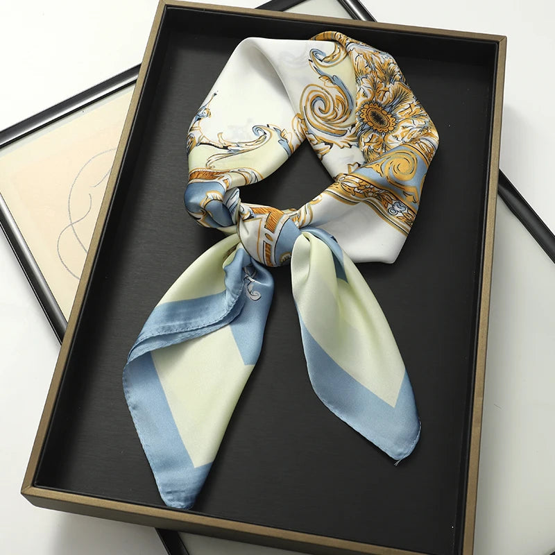 60Colors Luxury Scarf Women 70*70Cm Silk Feel Square Hair Wrapping Foulard Satin Shawl Big Size Head Bandana Hijab Handkerchief Quick Pick Grocers
