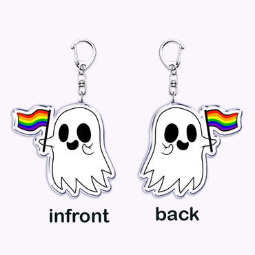 Cute Lgbt Halloween Keychain for Accessories Bag Gay Pride Lgbtq Spooky Ghost Lesbian Keyring Jewelry Rainbow Fans Friends Gifts Quick Pick Grocers