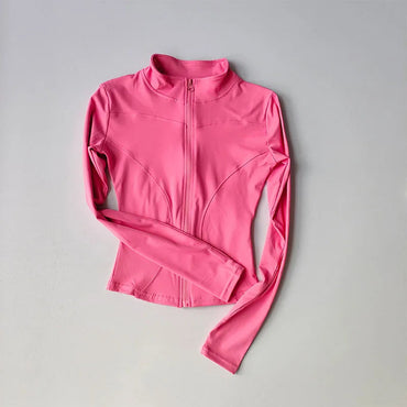 Outdoor Sports Long Sleeved Women Slim Yoga Clothes Quick Dry Zipper Cardigan Stand Up Collar Jacket Running Fitness Jacket Top Quick Pick Grocers