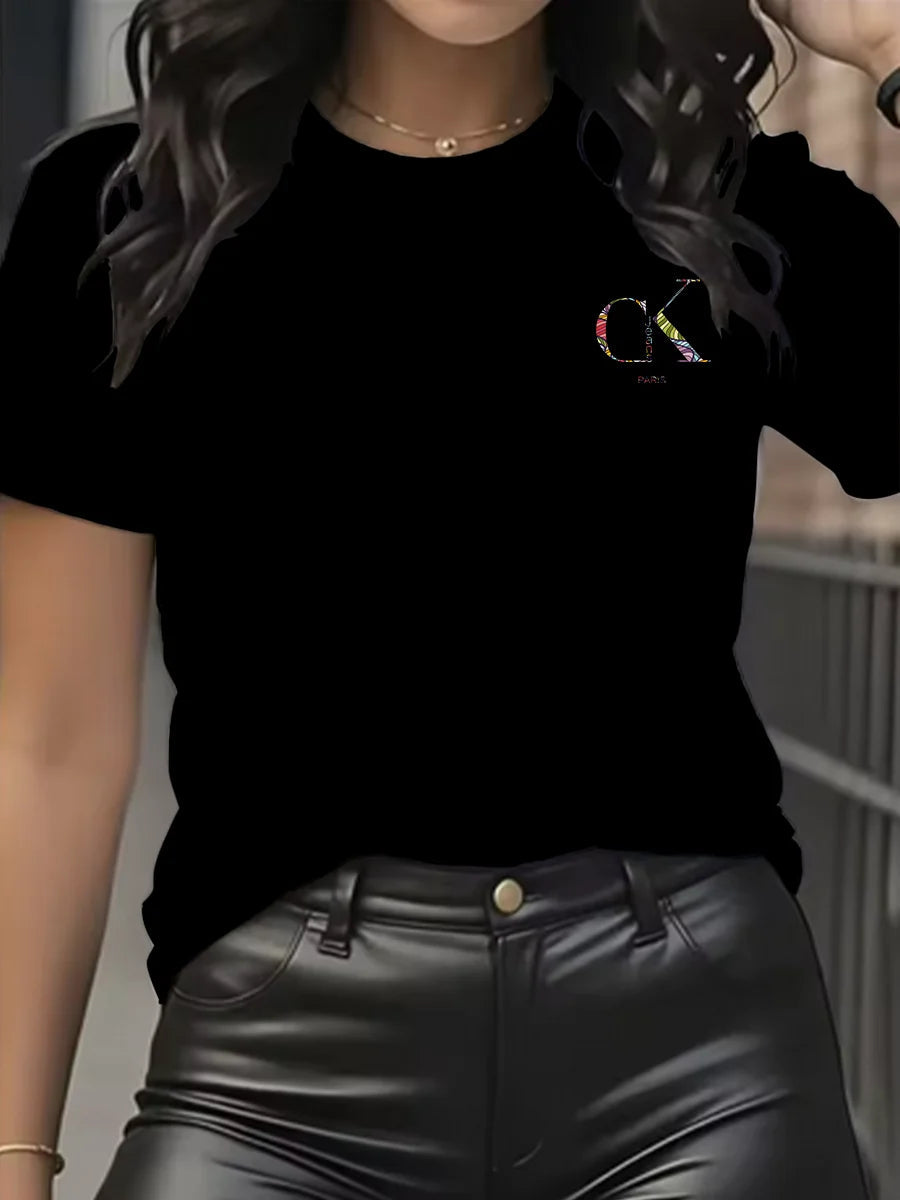 Summer luxury brand fashion cartoon letter print crew collar clothing short sleeve T-shirt trend women's summer Y2K top Quick Pick Grocers