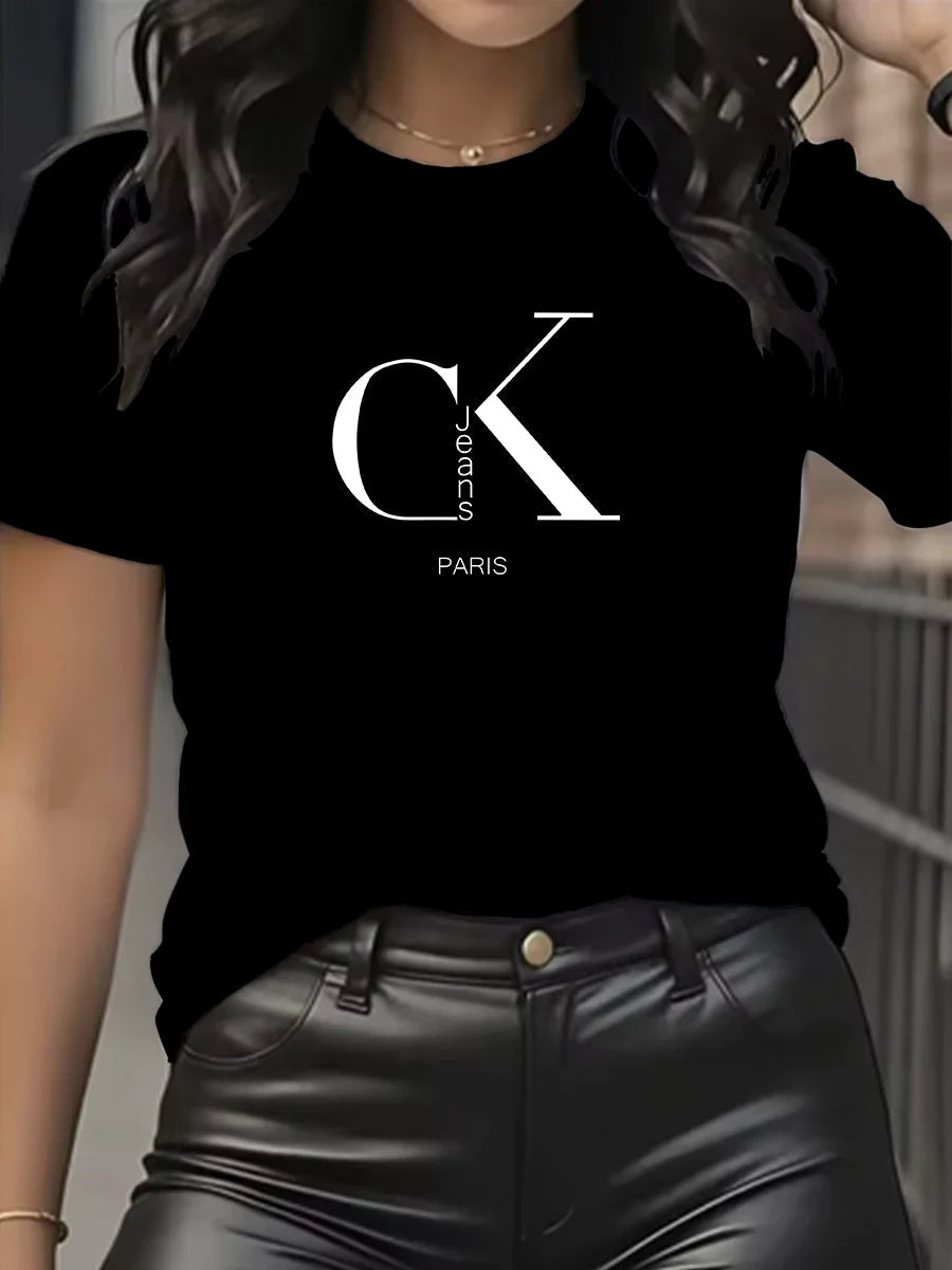 Summer luxury brand fashion cartoon letter print crew collar clothing short sleeve T-shirt trend women's summer Y2K top Quick Pick Grocers