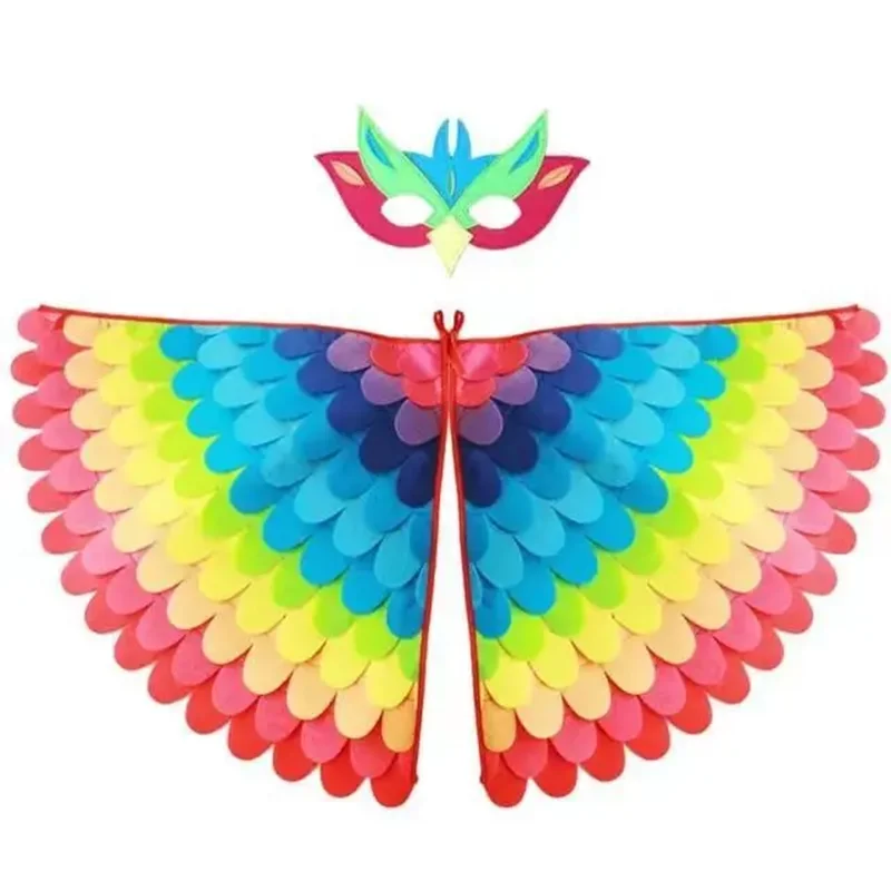 Bird Cosplay Costume Stage Performance Owl Peacock Wings Bird Felt Cape with Mask for Girls Boys Halloween Party Cloak Quick Pick Grocers