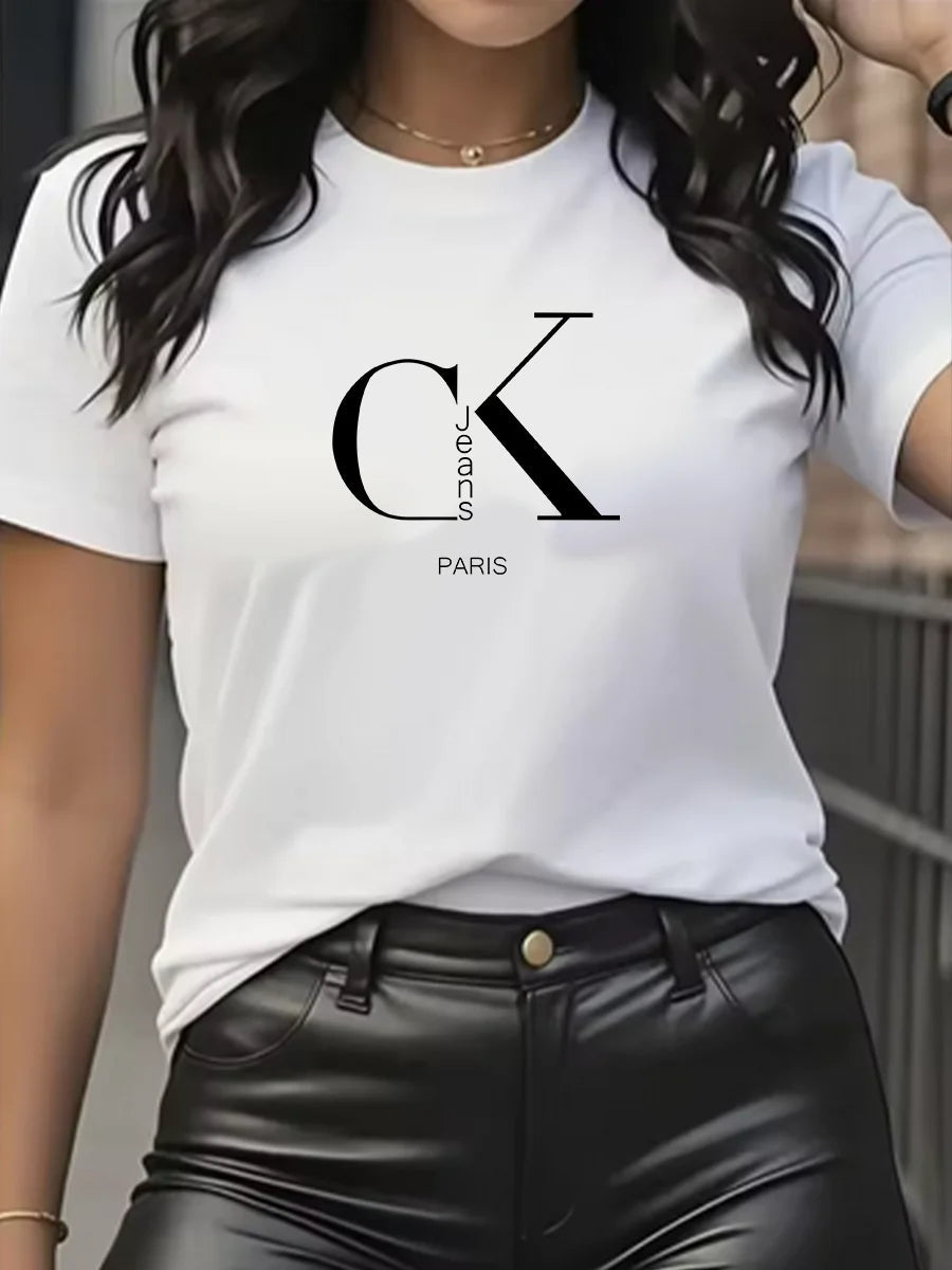 Summer luxury brand fashion cartoon letter print crew collar clothing short sleeve T-shirt trend women's summer Y2K top Quick Pick Grocers
