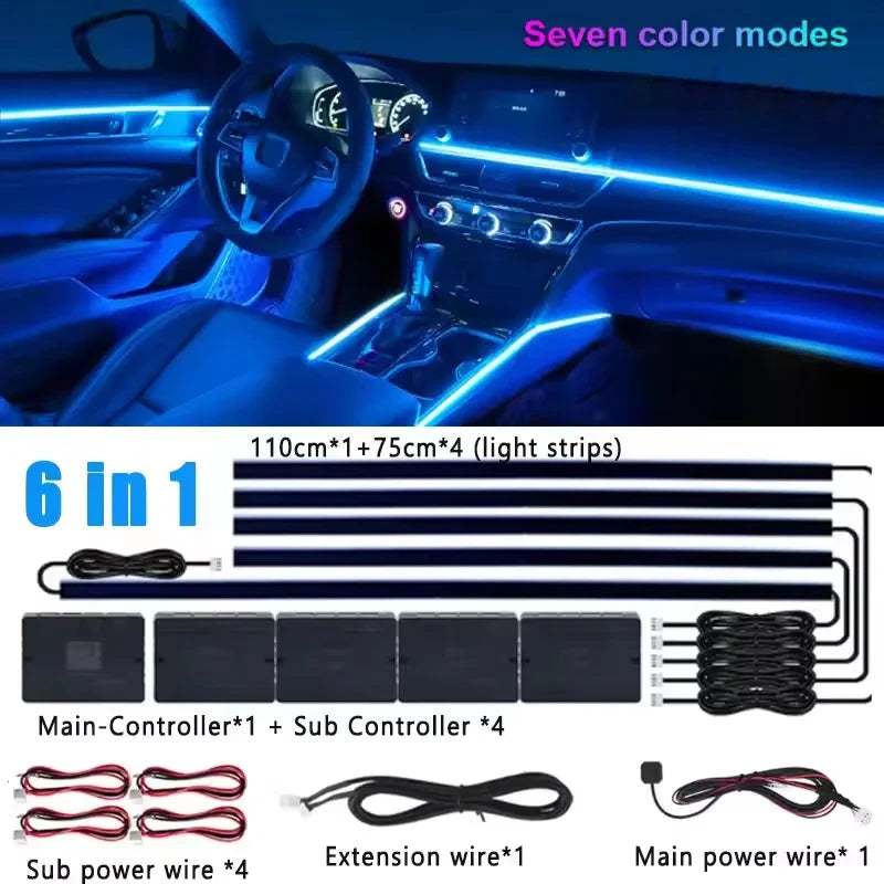 Universal 18-in-1 RGB Car Ambient Light – Interior Neon Strip Kit Econic Blanks