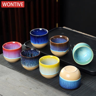 Kiln Change China Ceramic Tea Cup Pottery Jianzhan Drinkware Temmoku Glaze Porcelain Kung Fu Cups Set for Water Latte Milk Quick Pick Grocers