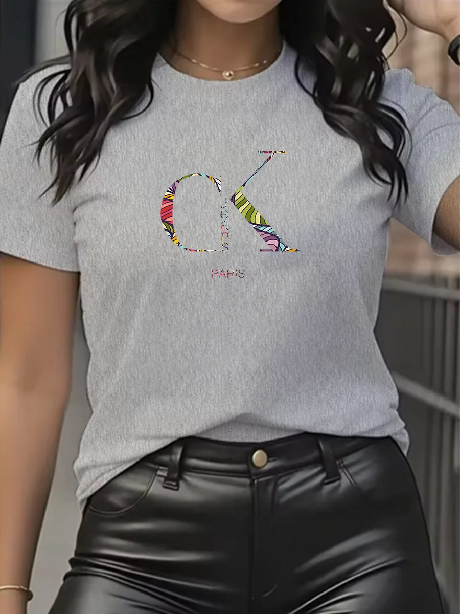 Summer luxury brand fashion cartoon letter print crew collar clothing short sleeve T-shirt trend women's summer Y2K top Quick Pick Grocers