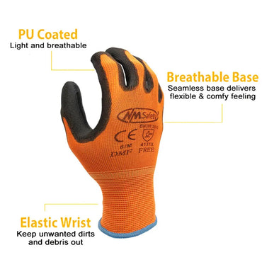 NMSafety 12 Pairs Work Gloves For PU Palm Coating Safety Protective Glove Nitrile Professional Safety Suppliers Quick Pick Grocers