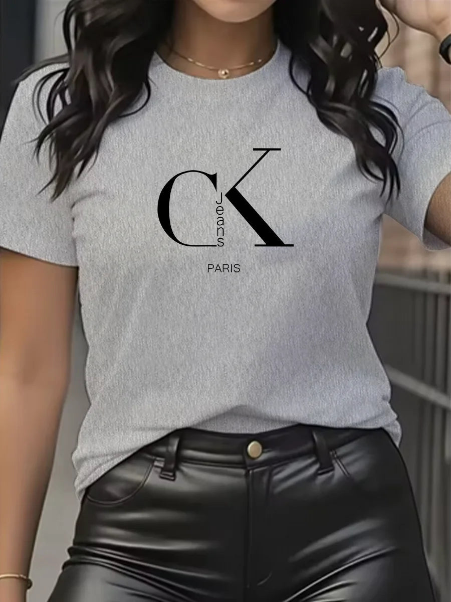 Summer luxury brand fashion cartoon letter print crew collar clothing short sleeve T-shirt trend women's summer Y2K top Quick Pick Grocers