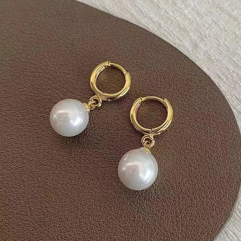 New Vintage Circle Drop Earrings Baroque Pearl Earrings Gold Color Round Earclip Women Temperament Elegant Jewelry Party Gifts Econic Blanks