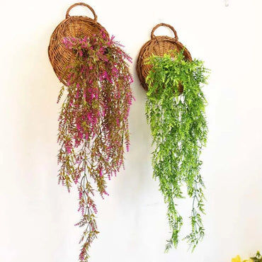 Hand Made Wicker Rattan Flower Planter Wall Hanging Wicker Rattam Basket Garden Vine Pot Plants Holder Garden Pots Wall Planter Quick Pick Grocers