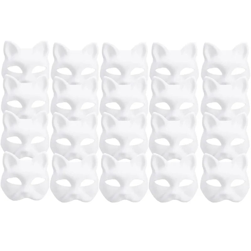 1-20pcs Japanese Mask Paper Blank Mask Halloween Cosplay Cat DIY Paintable Half Face Mask Animal Costume Party Decor Craft Prop Quick Pick Grocers