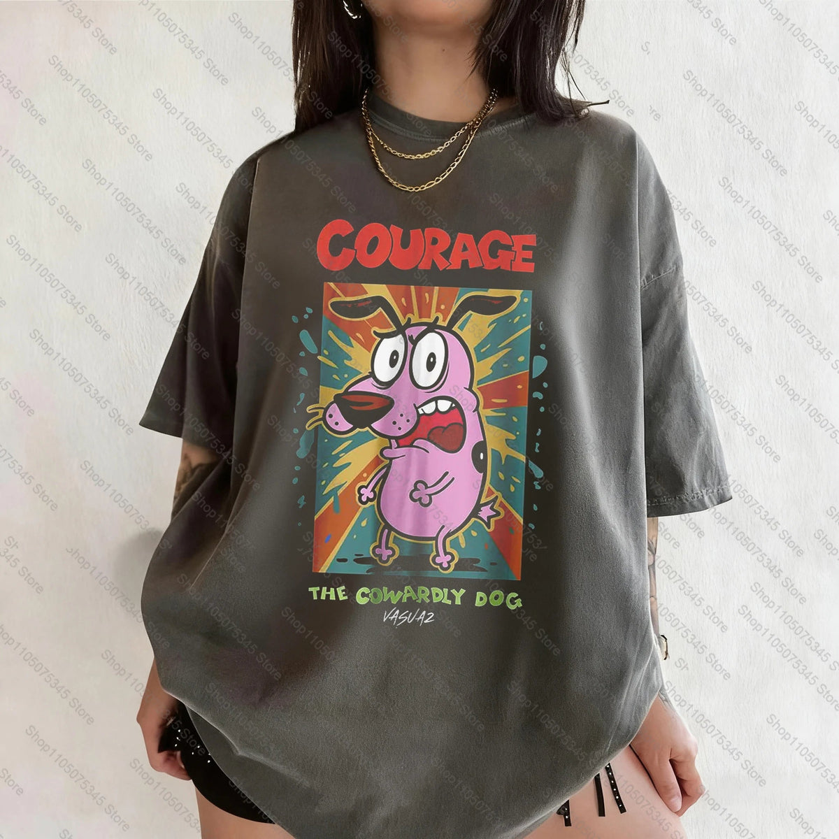 Vintage Courage The Cowardly Dog Cartoon Print Short Sleeve T-Shirt Retro Unisex Graphic Tee 90s Nostalgia Summer Streetwear Tee Quick Pick Grocers