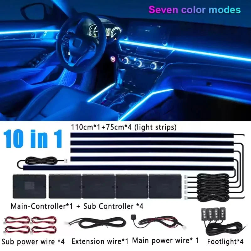 Universal 18-in-1 RGB Car Ambient Light – Interior Neon Strip Kit Econic Blanks