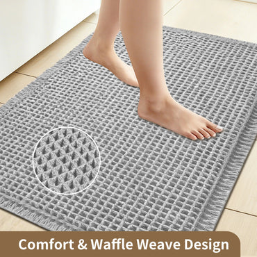 Waffle Bathroom Rugs Soft Non Slip Machine Washable Super Absorbent Bath Mats with Tassels for Bathroom Floor Tub Beside Decor Quick Pick Grocers