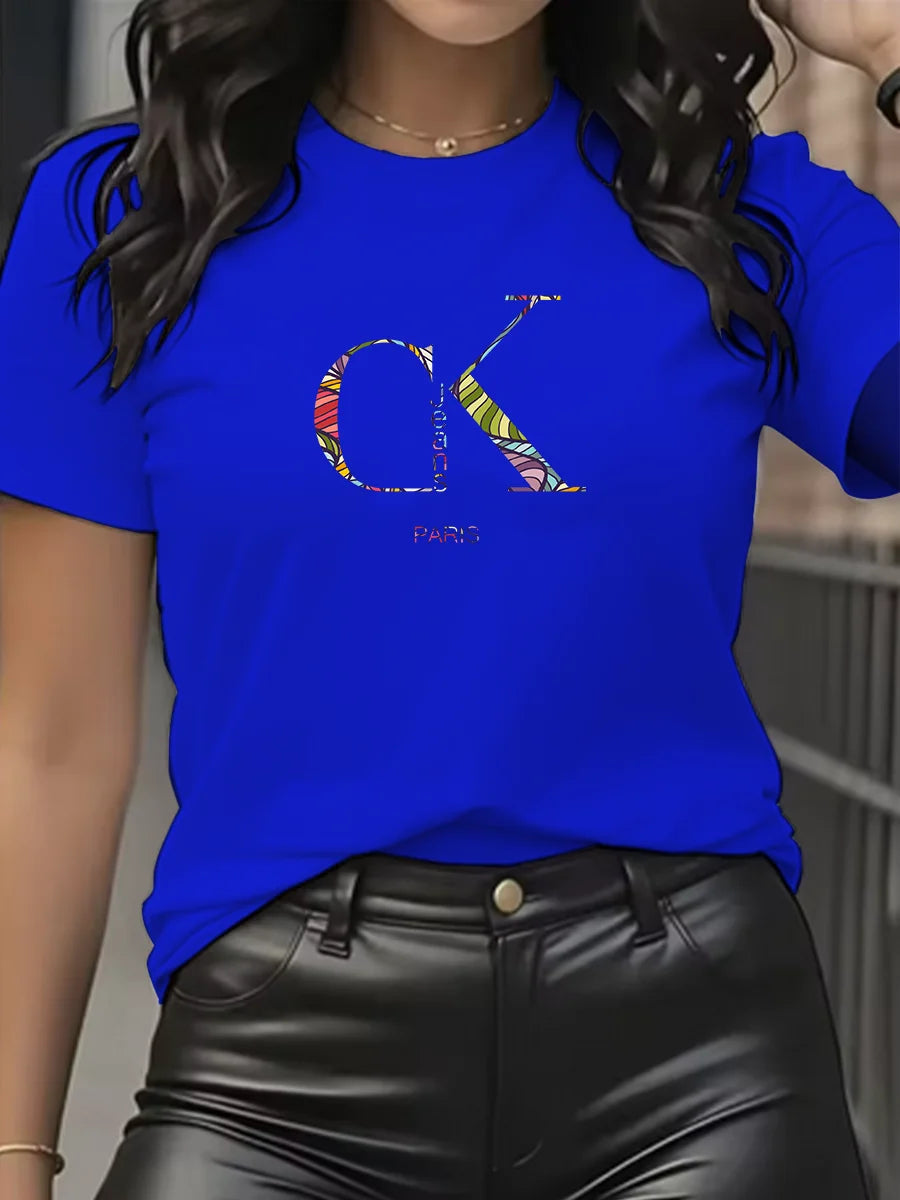 Summer luxury brand fashion cartoon letter print crew collar clothing short sleeve T-shirt trend women's summer Y2K top Quick Pick Grocers