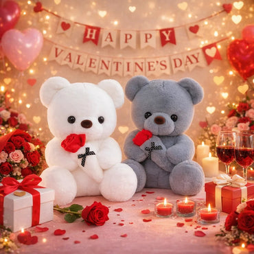 Cute Rose Bear Plush Toy Stuffed Animal Doll Romantic Gift for Girlfriend Valentines Day Birthday and Anniversary Present Quick Pick Grocers