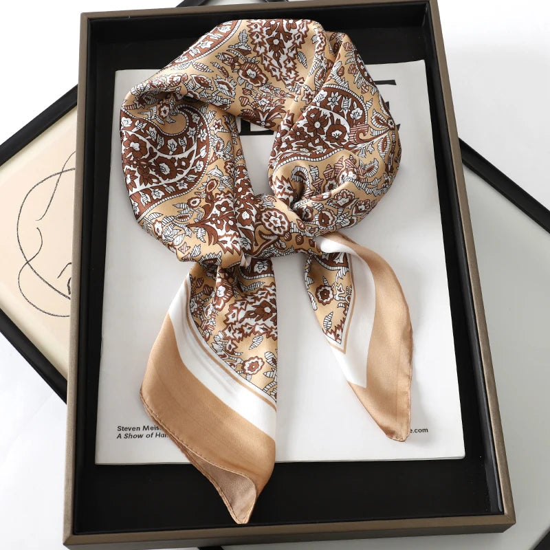 60Colors Luxury Scarf Women 70*70Cm Silk Feel Square Hair Wrapping Foulard Satin Shawl Big Size Head Bandana Hijab Handkerchief Quick Pick Grocers