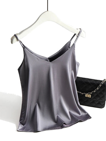 AOSSVIAO 2026 Spaghetti Strap Top Women Halter V Neck Basic White Cami Sleeveless Satin Silk Tank Tops Women'S Summer Camisole Quick Pick Grocers