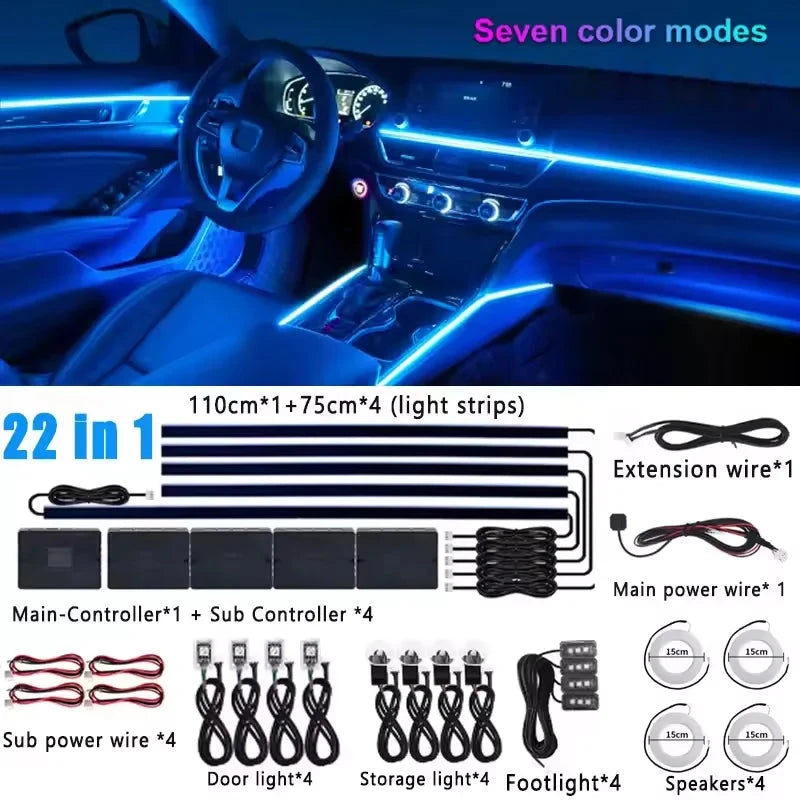 Universal 18-in-1 RGB Car Ambient Light – Interior Neon Strip Kit Econic Blanks