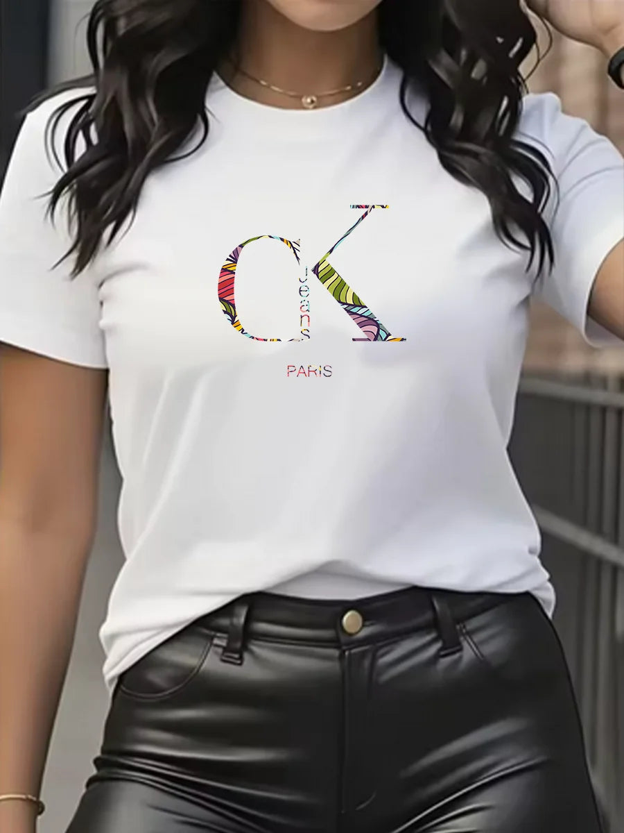 Summer luxury brand fashion cartoon letter print crew collar clothing short sleeve T-shirt trend women's summer Y2K top Quick Pick Grocers