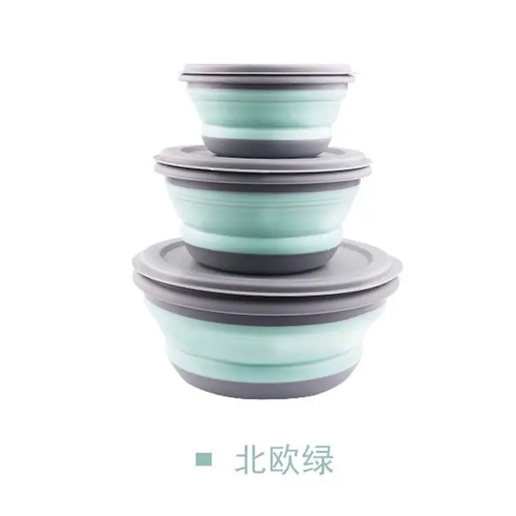 Portable Folding Lunch Box Bowl Sets Silicone 3Pcs/Set Food Container Outdoor Camping Tableware Set Foldable Salad Bowl with Lid Quick Pick Grocers