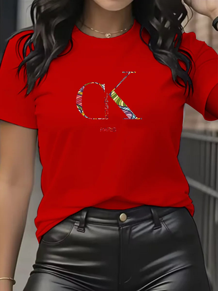 Summer luxury brand fashion cartoon letter print crew collar clothing short sleeve T-shirt trend women's summer Y2K top Quick Pick Grocers