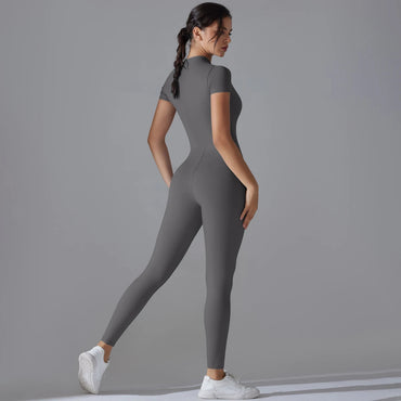 Yoga Set Women's Jumpsuits One-Piece Suit Zipper Short Sleeve Gym Push Up Workout Clothes Fitness Bodysuit Sportswear Tracksuit Quick Pick Grocers