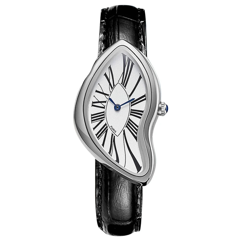 Medieval Retr Watches Alien Watches Melt And Twist Y2k Ladies Men Leather Strap Advanced Quartz Watch Irregular Case Leather Quick Pick Grocers