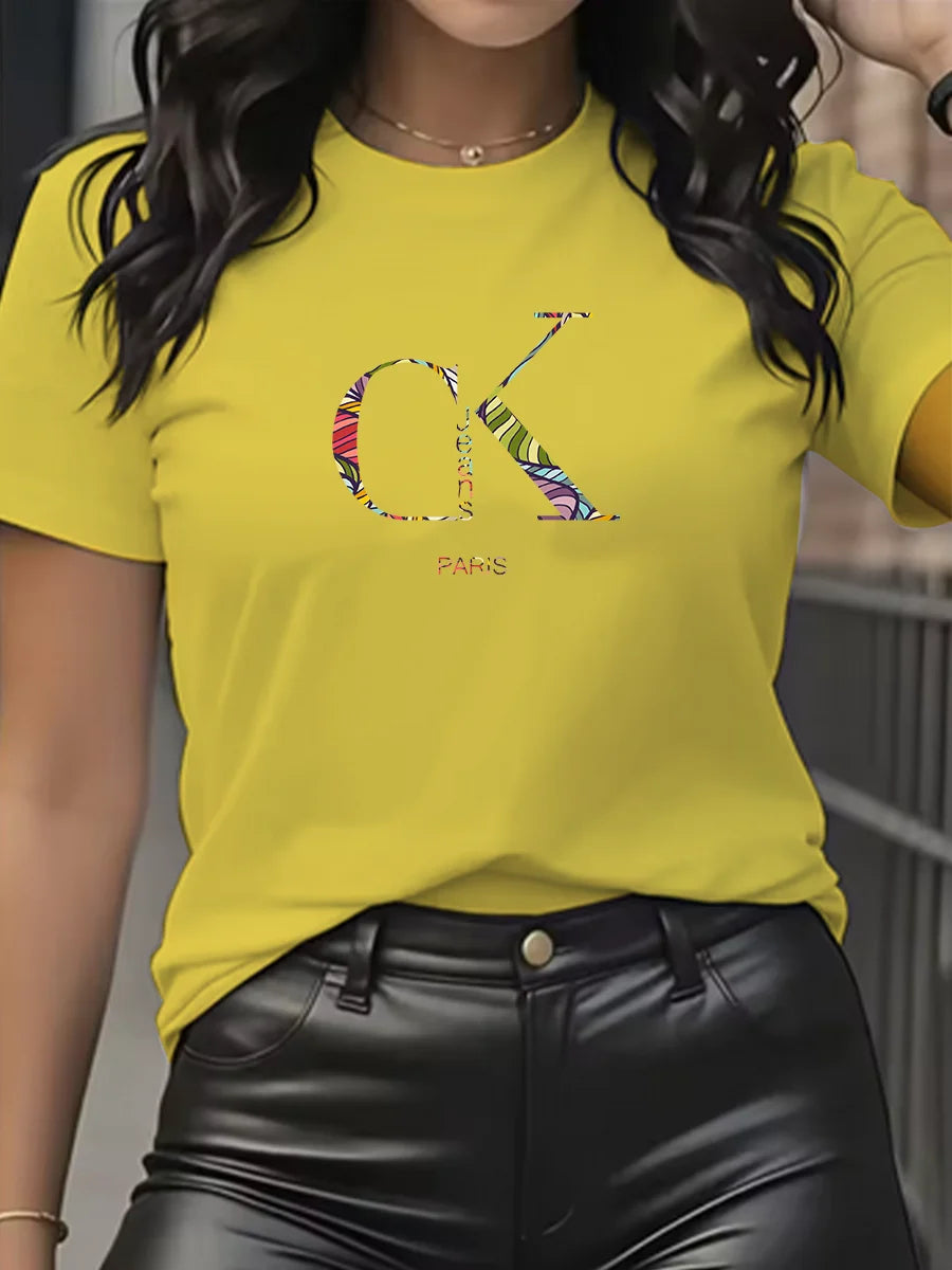 Summer luxury brand fashion cartoon letter print crew collar clothing short sleeve T-shirt trend women's summer Y2K top Quick Pick Grocers