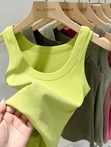 zjaiss Women Solid Round Neck Ribbed Tank Top Camisole Women 2026 Summer Basic Elastic Tank Top O Neck Solid Tank Top Quick Pick Grocers