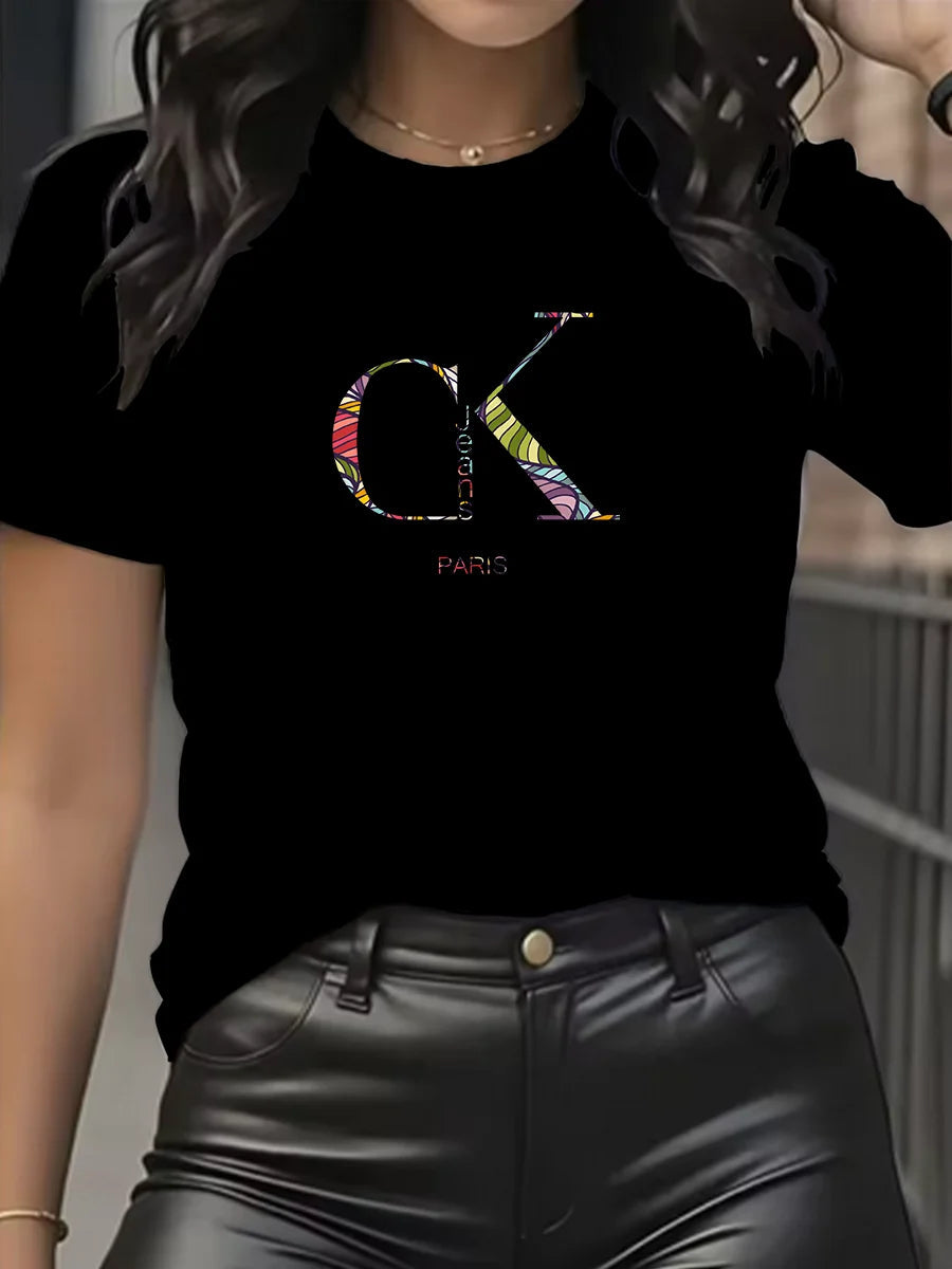 Summer luxury brand fashion cartoon letter print crew collar clothing short sleeve T-shirt trend women's summer Y2K top Quick Pick Grocers