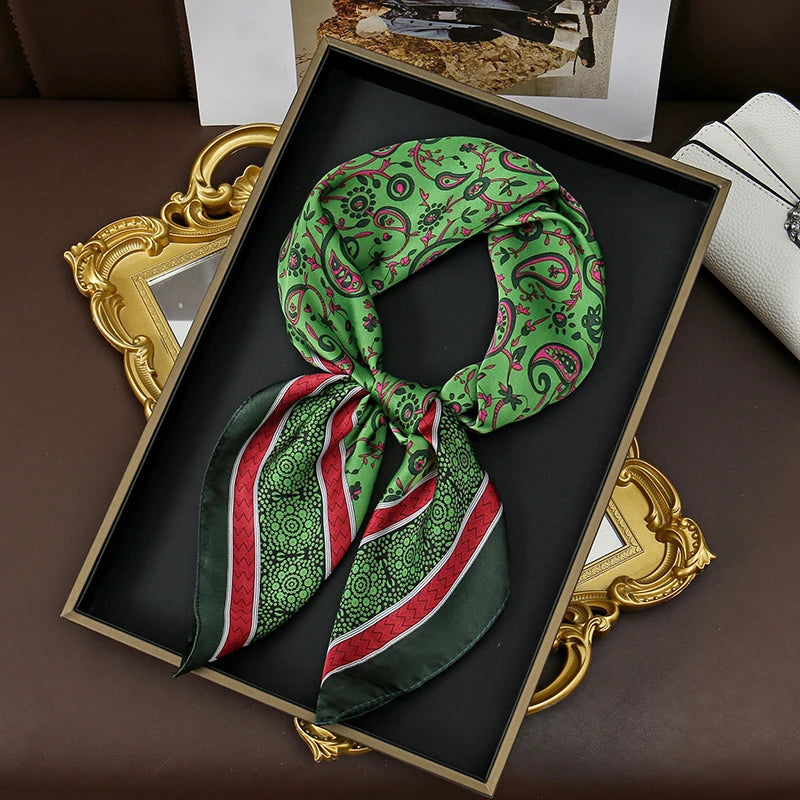 60Colors Luxury Scarf Women 70*70Cm Silk Feel Square Hair Wrapping Foulard Satin Shawl Big Size Head Bandana Hijab Handkerchief Quick Pick Grocers