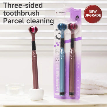 3-Sided Toothbrush for Comprehensive Cleaning | Ideal Angle Design | Raised Tongue Coating Brush | 2-Pack | Soft Bristles for Ge Econic Blanks