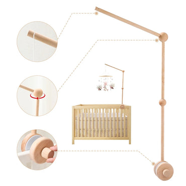 Crib Mobile Bed Bell Wooden Bracket Baby 0-12 Months Wooden Mobile Hanging Rattles Toy Holder Decorative Accessories Arm Bracket Purest Peak