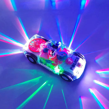 Light Up Transparent Gears Police Car Toy for Kids Bump and Go Toy Car for Boys Girl Educational Baby Toys Car Music LED Effects Quick Pick Grocers