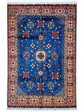 Hand-Knotted Afghan Kazak Rug – 6'6" x 9'7" – Vibrant Geometric Design in 100% Wool