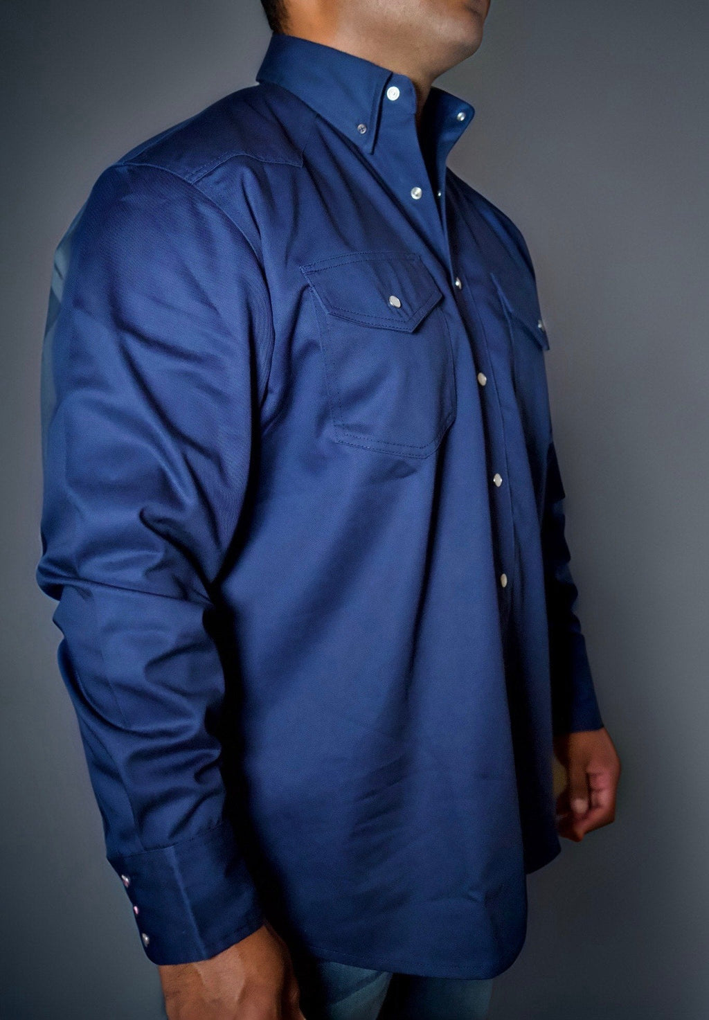 FR Western Style Pearl snap - Navy Static FR