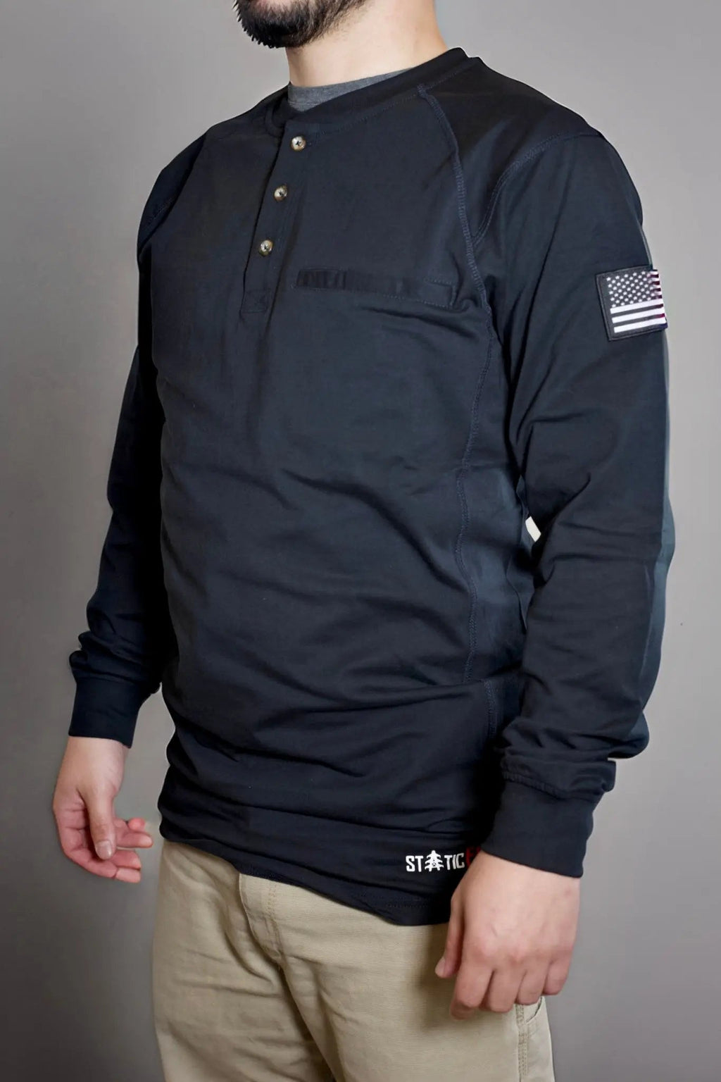 FR 3-Button Henley Shirt - Black Static FR