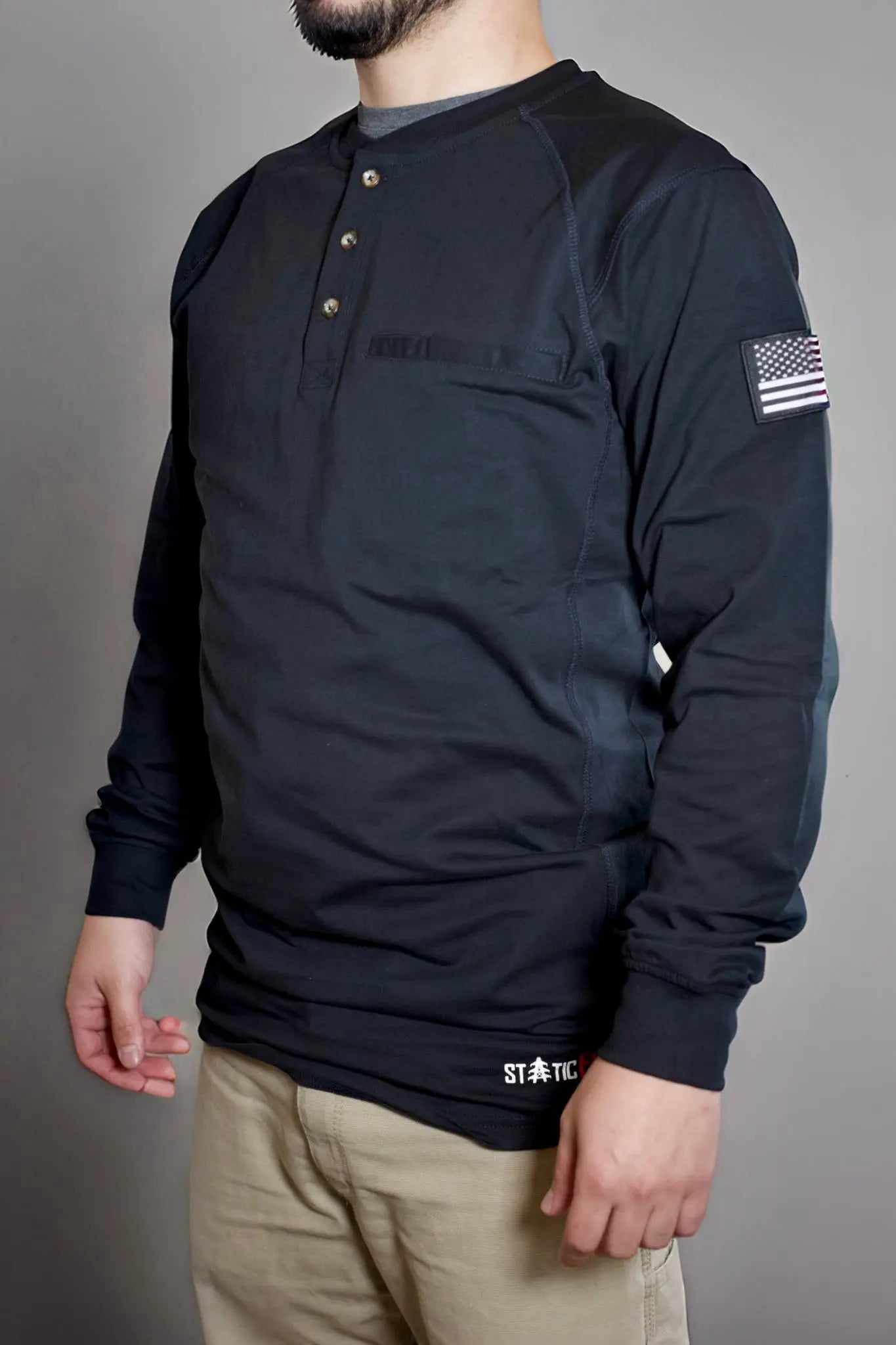 FR 3-Button Henley Shirt - Black Static FR