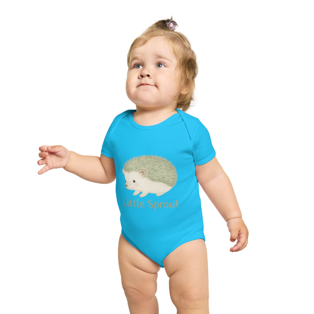 Hedgehog Short Sleeve Baby Bodysuit 'Little Sprout' Organic Cotton Gift for New Parents Printify
