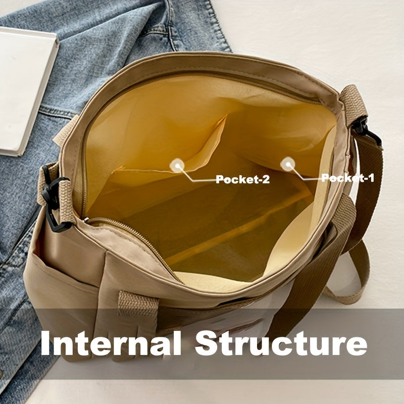 Large Capacity Nylon Crossbody Bag Casual Solid Color Messenger Shoulder Bag with Removable Strap Quick Pick Grocers