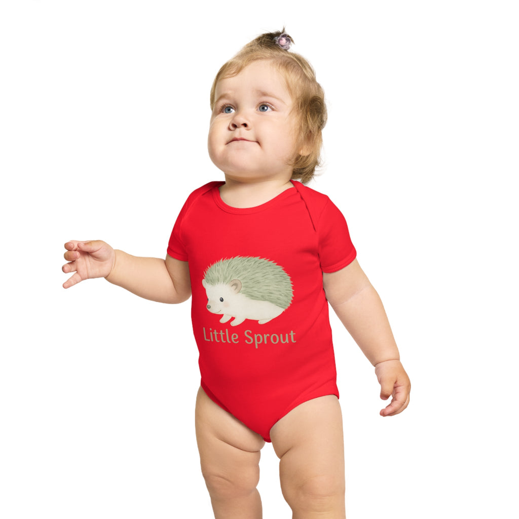 Hedgehog Short Sleeve Baby Bodysuit 'Little Sprout' Organic Cotton Gift for New Parents Printify
