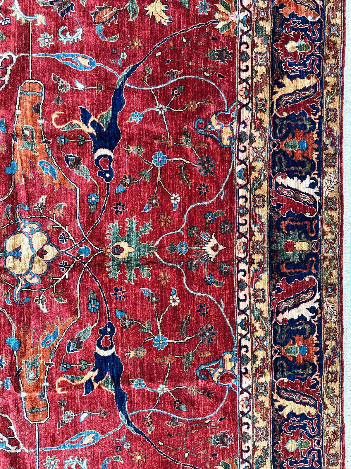 Hand-Knotted Afghani Bidjar Wool Rug – 9’x12’6” – Intricate Geometric & Floral Motifs