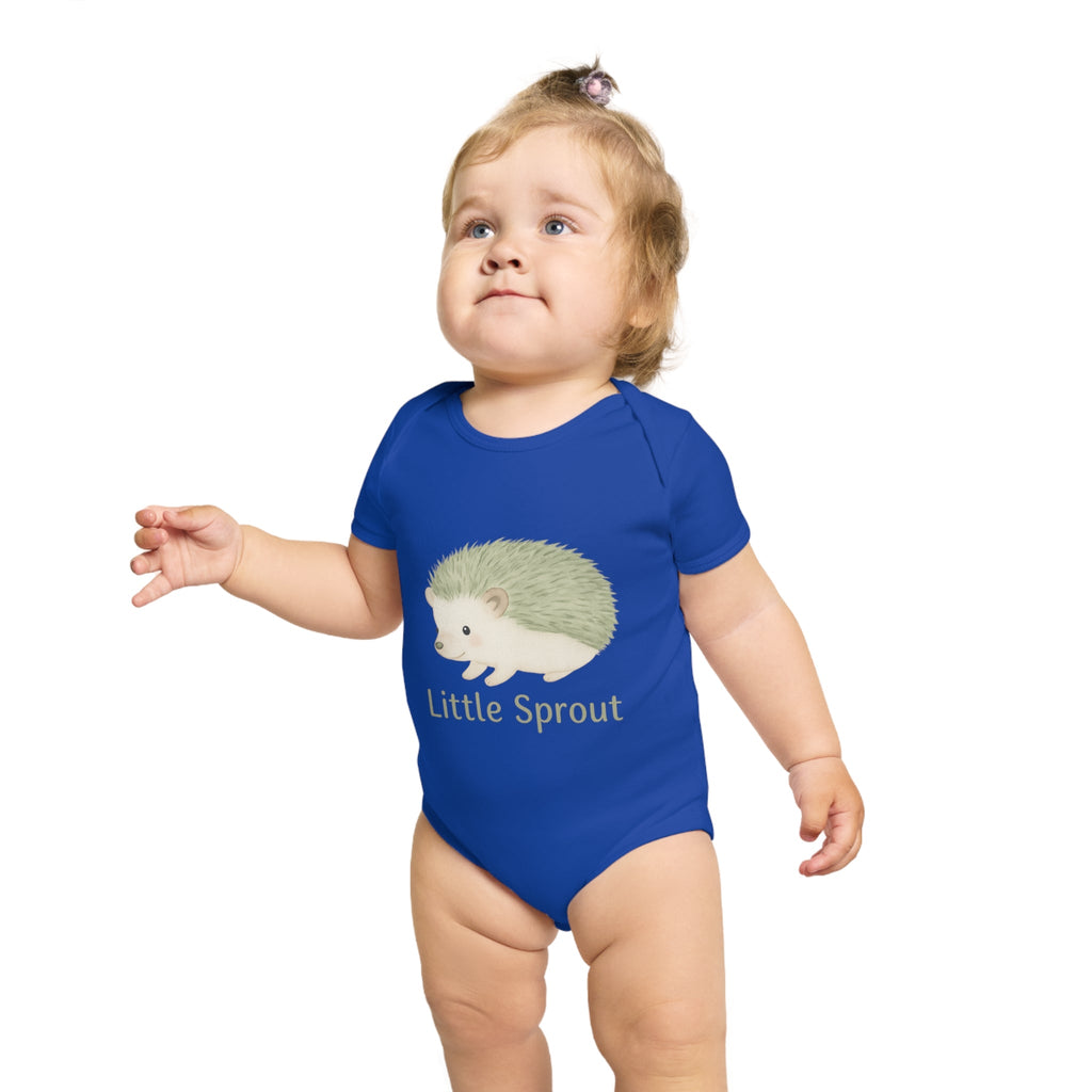 Hedgehog Short Sleeve Baby Bodysuit 'Little Sprout' Organic Cotton Gift for New Parents Printify